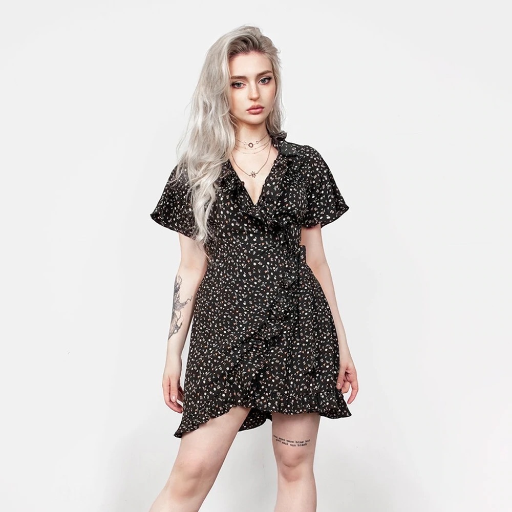 MOONSEED WRAP RUFFLE DRESS DISTURBIA
